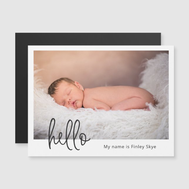 Hello Photo Modern Birth Announcement Magnet (Front/Back)