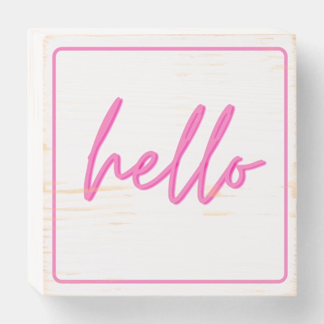 Hello Pink and White Wood Box Sign (Front Horizontal)