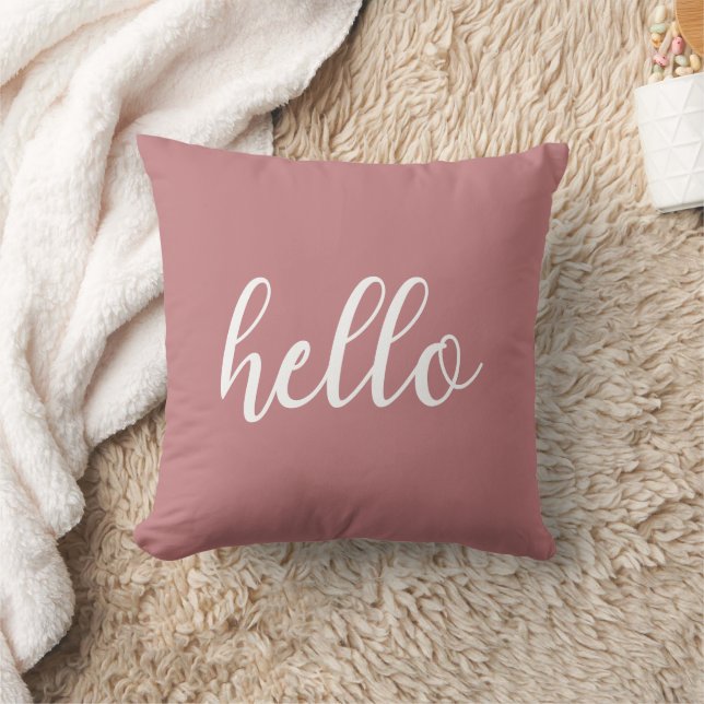 Hello! Pink Dusk elegant typography Throw Pillow (Blanket)