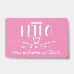 Hello Pink Girl Mom Names Fun Badge