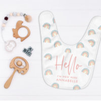 Hello pink girly rainbow new baby baby bib