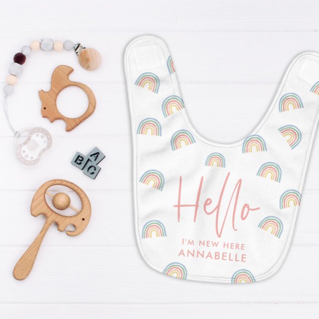 Hello pink girly rainbow new baby baby bib (Creator Uploaded)