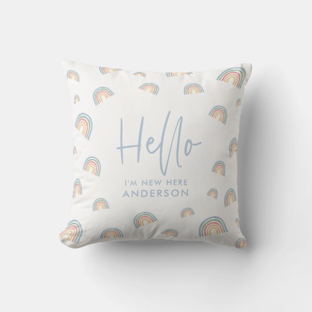 Hello pink girly rainbow new baby baby bib throw pillow (Front)