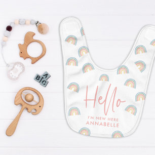 Hello pink girly rainbow new baby bib