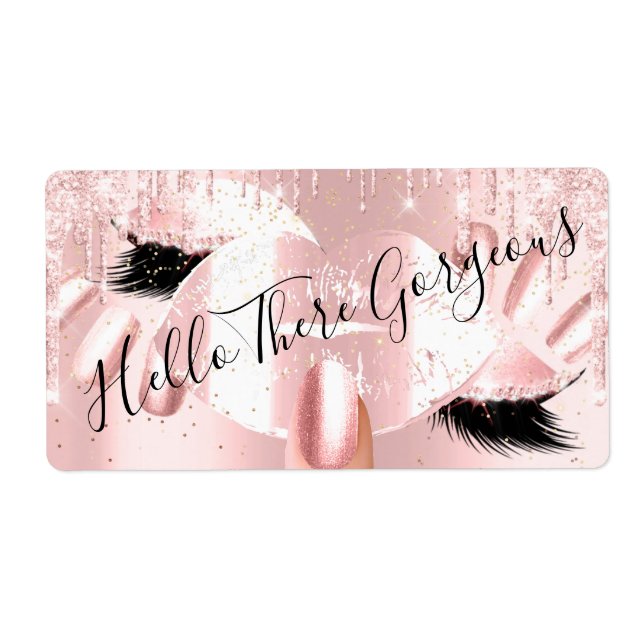 Hello Pink Glitter Drips Kiss Lips Nails Makeup Label (Front)