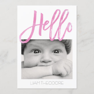 Hello Pink Watercolor 3-Photo | Birth Announcement