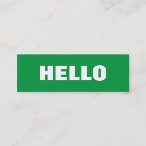 Hello Plain Simple Clean Green White Professional Mini Business Card