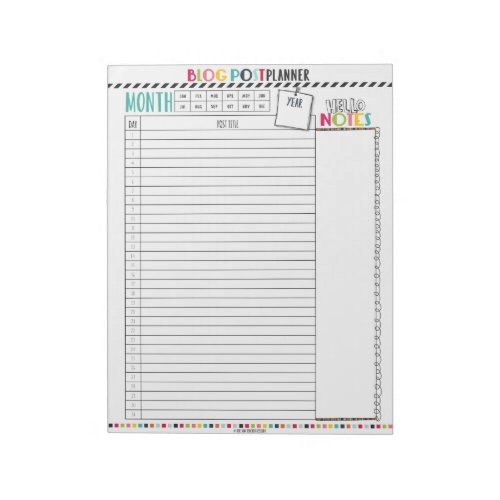 Hello Planner Monthly Blog Post Planning Notepad