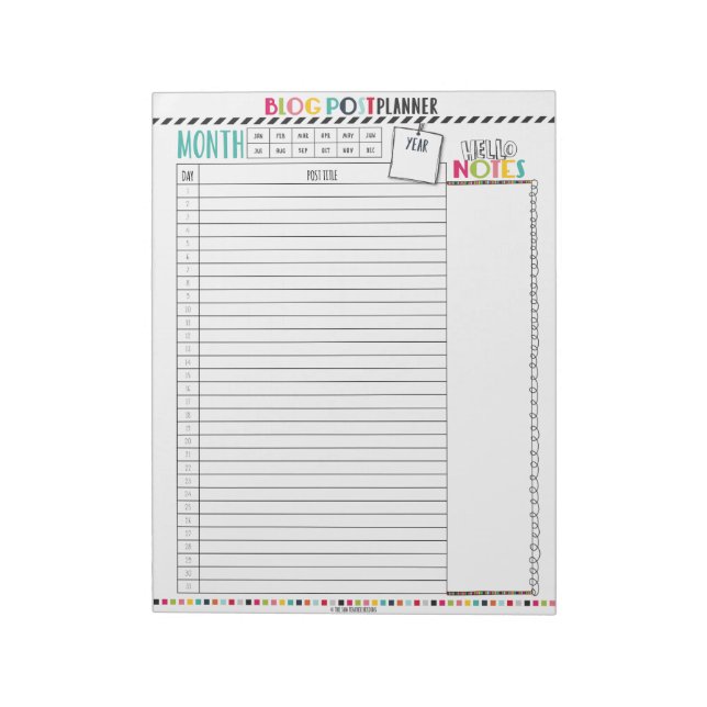 Hello Planner: Monthly Blog Post Planning Notepad (Rotated)