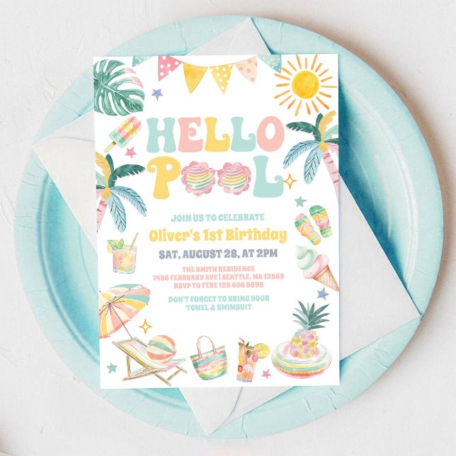 Hello Pool Beach Party Summer Birthday Invitation (Creator Uploaded)