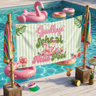 Hello Pool Party Green Stripes Banner