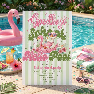 Hello Pool Party Green Stripes Invitation