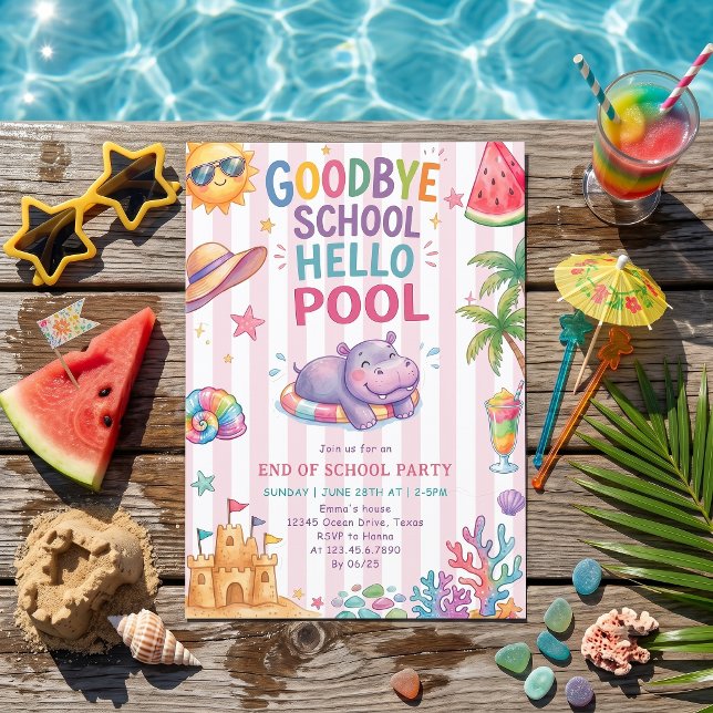 Hello Pool Vacation Stripes Invitation (Creator Uploaded)