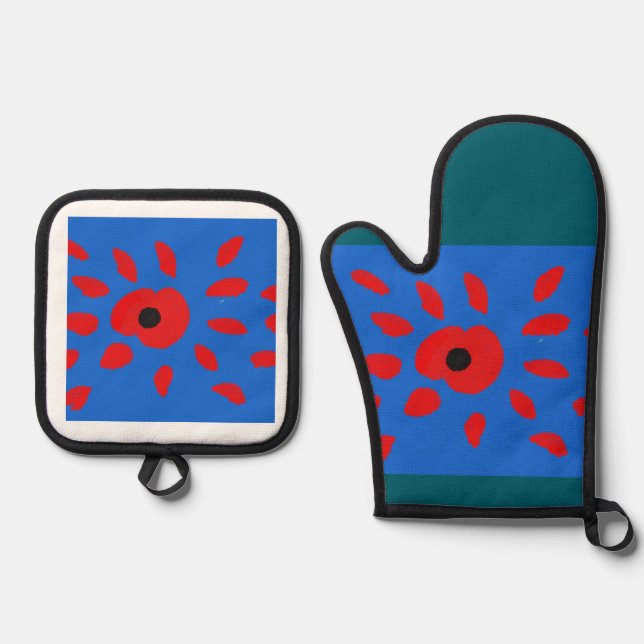 Hello Poppy  Oven Mitt & Pot Holder Set (Front)