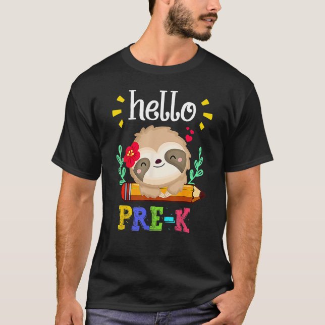 Hello Pre K Back To School Cute Sloth  Girl Kids T-Shirt (Front)