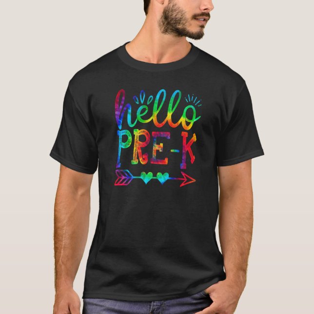 Hello Pre K Back To School Tie Dye Graphic T-Shirt (Front)
