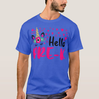Hello Pre K Back To school Unicorn Flower Womens T-Shirt