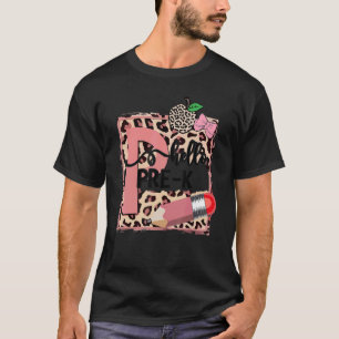 Hello Pre K Back To School Women Girls Pink Leopar T-Shirt