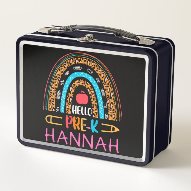 Hello Pre K Bohemian Arch Rainbow Metal Lunch Box (Front)
