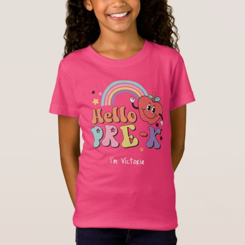 Hello Pre_K Colorful Elementary School Pink T_Shirt