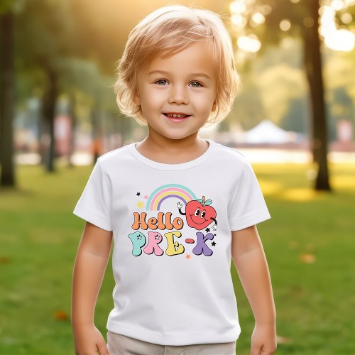 Hello Pre_K First Day Retro Apple Rainbow Toddler T_shirt