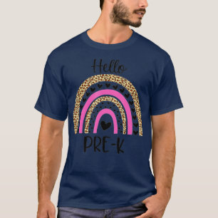 Hello Pre K Funny Leopard Rainbow Back To School  T-Shirt