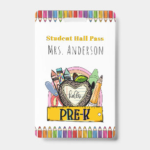 Hello Pre K Hall Pass Badge
