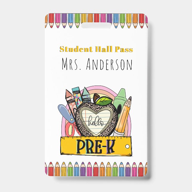 Hello Pre K Hall Pass Badge (Front)