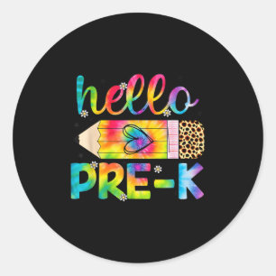Hello Pre-k Pencil Tie Dye Back To School Pre-k Classic Round Sticker