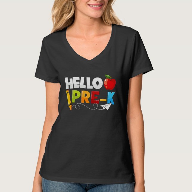 Hello Pre k  Preschool Back To School Boys Girls K T-Shirt (Front)
