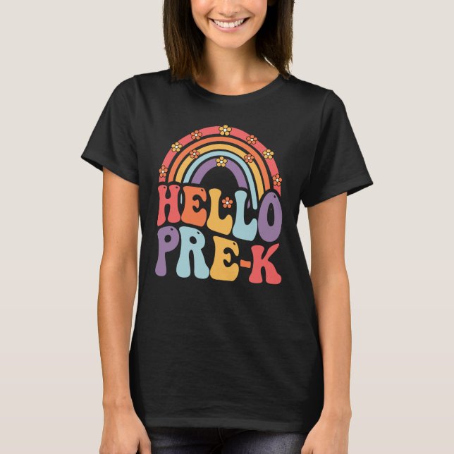 Hello Pre-k Retro Boho Rainbow Back To School  T-Shirt (Front)
