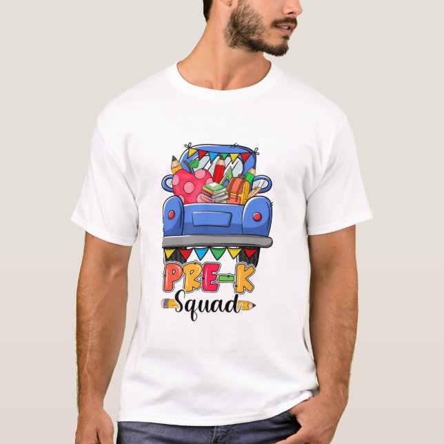 Hello Pre K Squad Cute Truck Back To School Teache T-Shirt (Front)