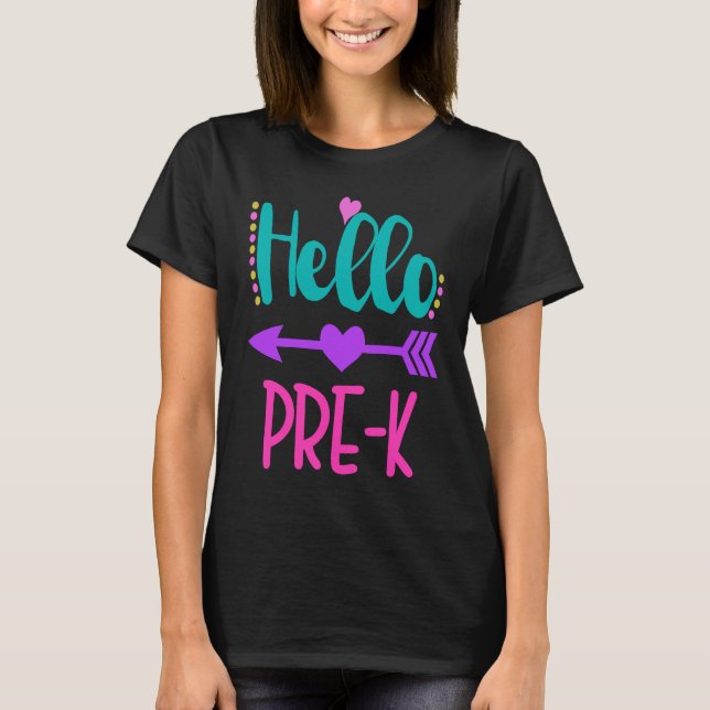 Hello Pre K Teacher Student Teacher Little Girl T-Shirt (Front)