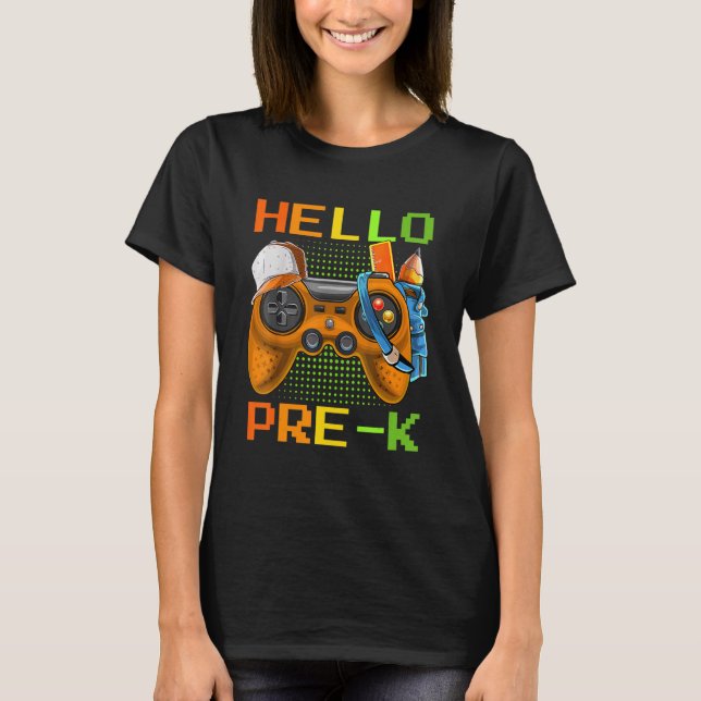 Hello Pre-K Video Game Gamer Back to School Boys T-Shirt (Front)