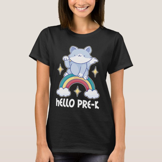 Hello Pre K with Cat for School T-Shirt (Front)