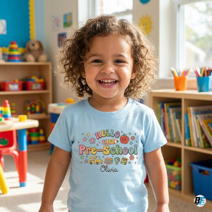 Hello Pre-School Retro Groovy Icons Personalized N Toddler T-shirt