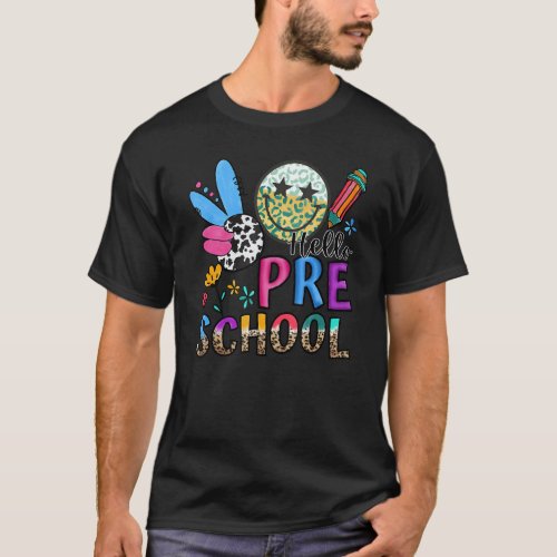 Hello Preschool Boho Leopard Retro Pencil Cute Te T-Shirt