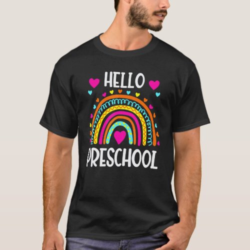 Hello Preschool Boho Rainbow Teacher Back To Schoo T-Shirt