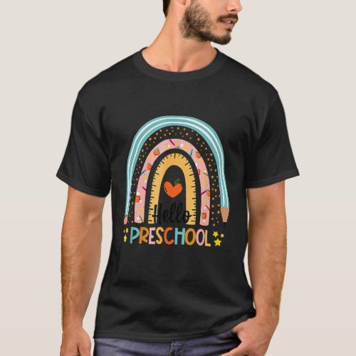 Hello Preschool Boho Rainbow Teacher Back To Schoo T-Shirt