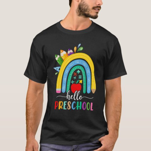 Hello Preschool Boho Rainbow Teacher Kids Back To T-Shirt