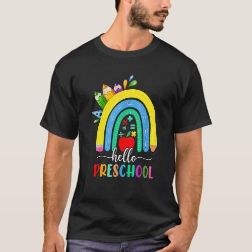 Hello Preschool Boho Rainbow Teacher Kids Happy Fi T-Shirt