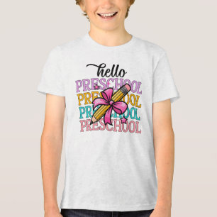 Hello Preschool Colorful School Teacher Pencil Tri-Blend Shirt