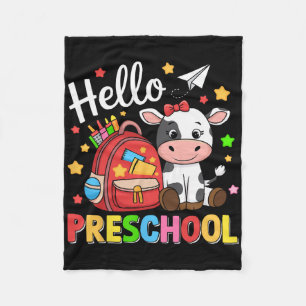 Hello Preschool Cute Cow 100th Day Of School Stude Fleece Blanket