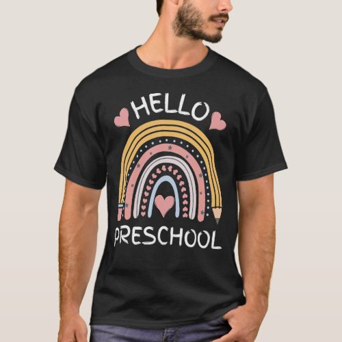 Hello Preschool Cute Pencil Rainbow Back to School T_Shirt