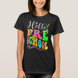 Hello Preschool Heart Teacher Student Groovy Retro T-Shirt