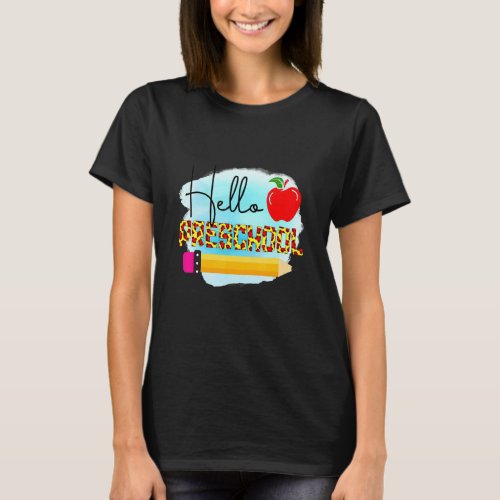 Hello Preschool Leopard Girl Boy Kids Teacher Stud T-Shirt