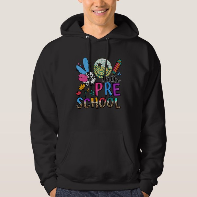Hello Preschool Leopard Teacher Student Back To Sc Hoodie (Front)