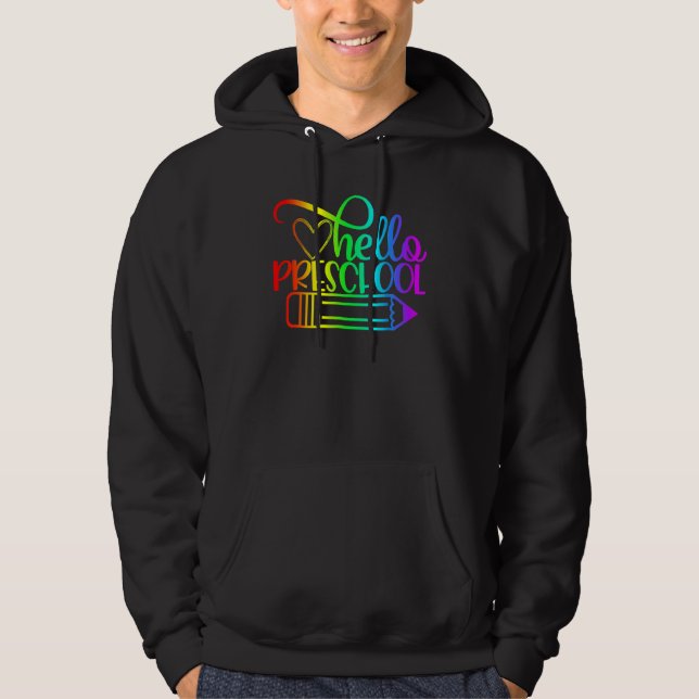 Hello Preschool Pencil Back To School Teacher Stud Hoodie (Front)