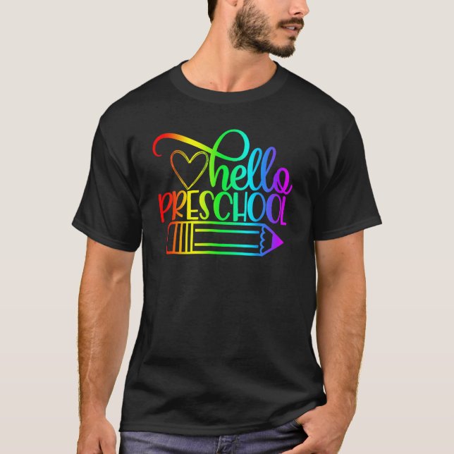 Hello Preschool Pencil Back To School Teacher Stud T-Shirt (Front)