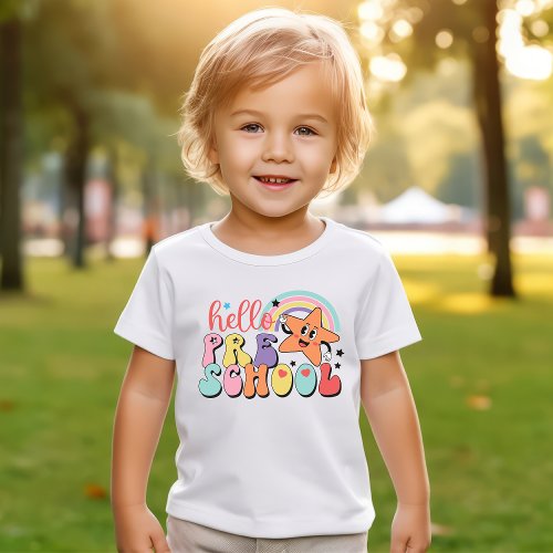 Hello Preschool Retro First Day Rainbow and Stars Toddler T_shirt